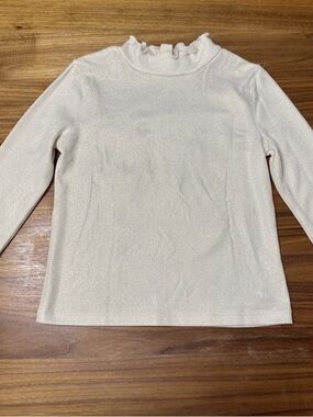 J.Crew Crewcuts Girls Sparkly Metallic Cream Mock Neck Top Size L (10-11)